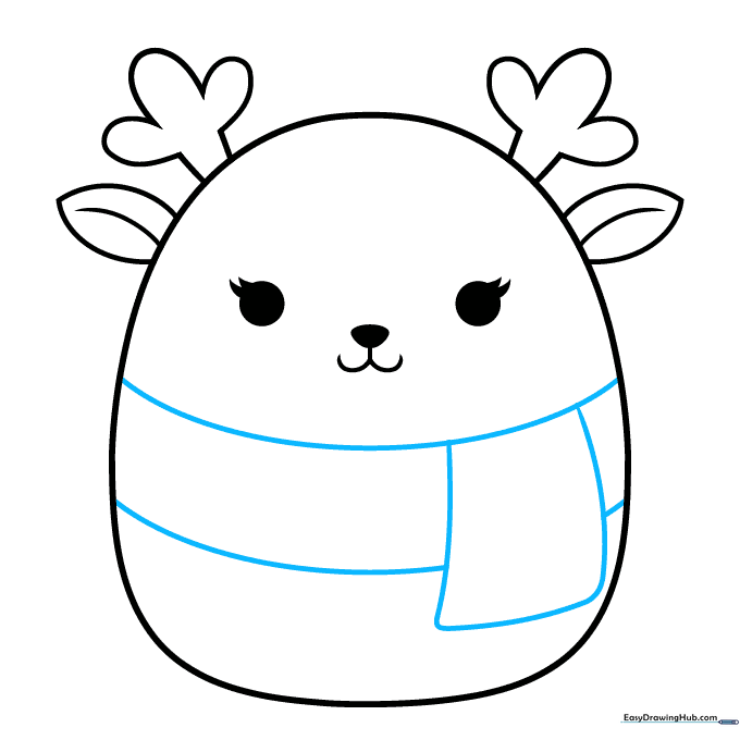 Drawing a scarf around the neck area of the Squishmallow.