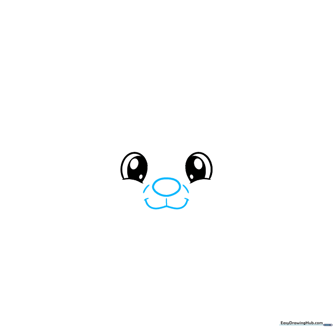 Drawing the puppy's nose and mouth with a wide W-shaped line and small side details.