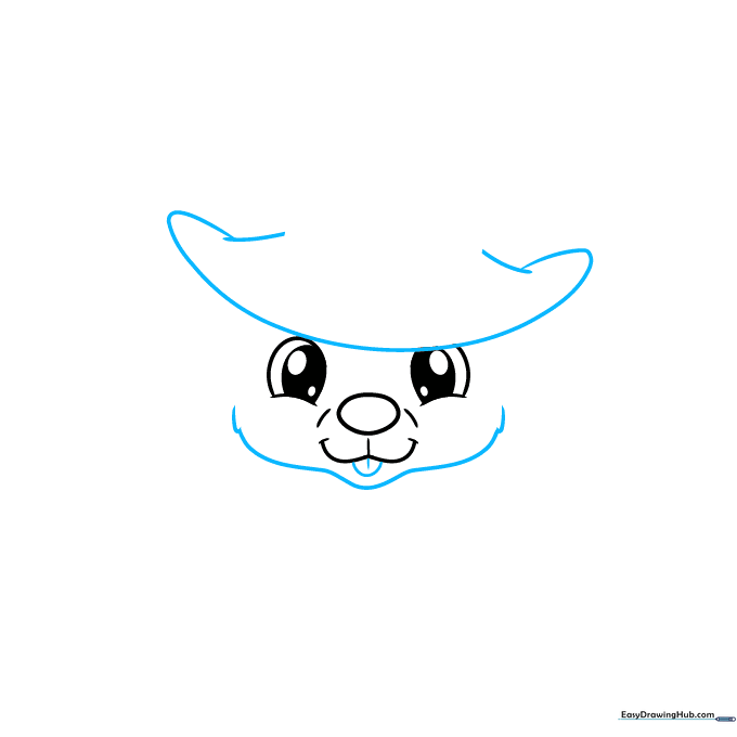 Adding a tongue and furry face texture, plus the initial curved line for the leprechaun hat brim.