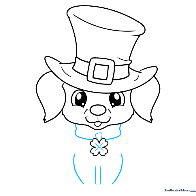 Drawing the puppy's collar and the initial lines for the front legs.