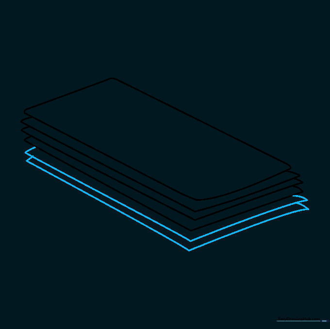 A stack of six bills drawn with parallel lines.