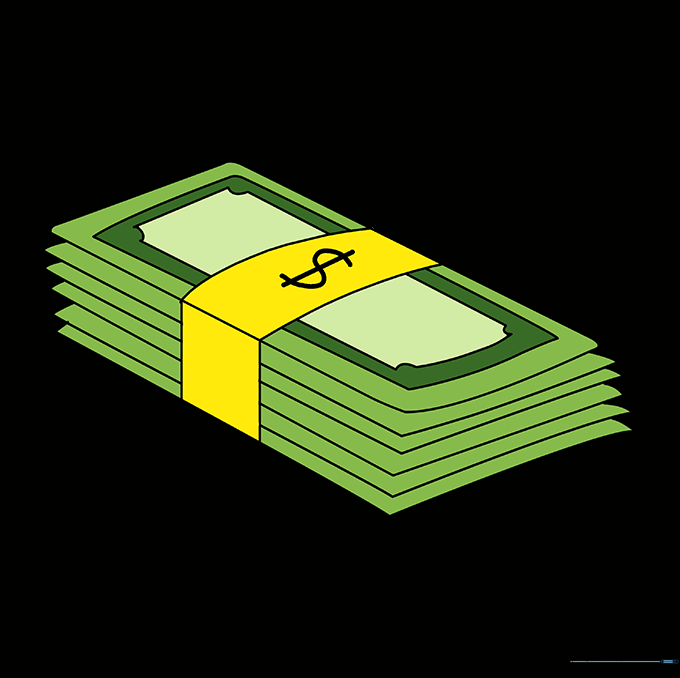 A fully colored, finished drawing of a stack of money.