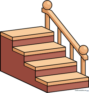 A colorful, finished illustration of a staircase, showcasing the final result of the drawing tutorial.