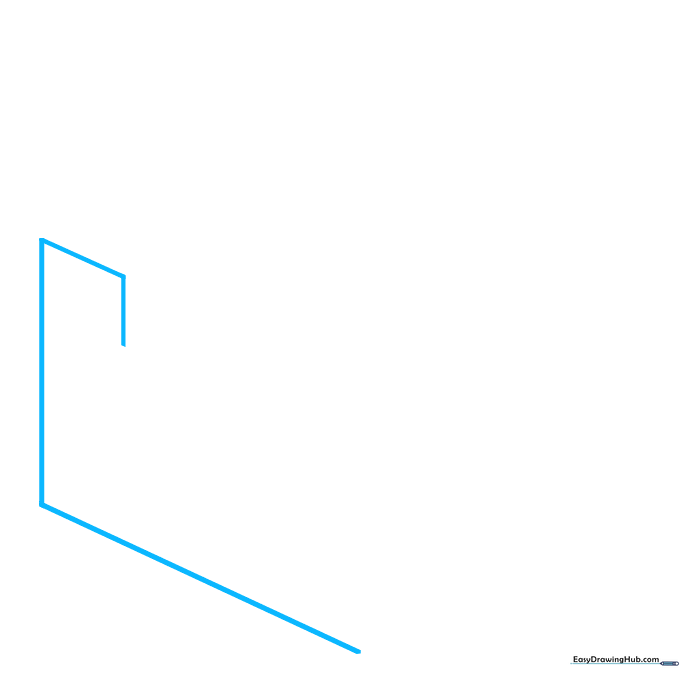 A simple line drawing showing the initial spiral guide lines for a staircase structure.