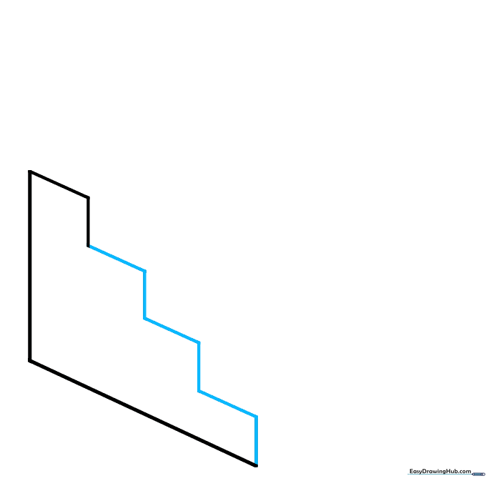 Drawing showing the zig-zag outline of the staircase steps.