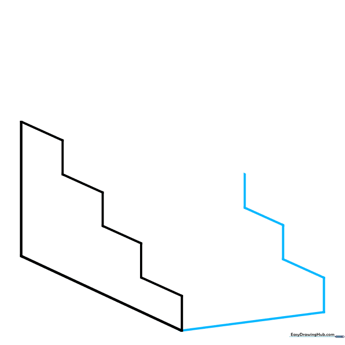 Drawing showing the mirrored zig-zag lines on the opposite side of the staircase.