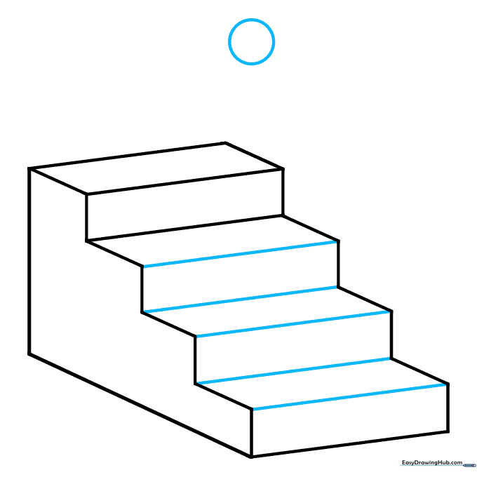 Drawing showing the completed staircase block with a circle added for the handrail top.