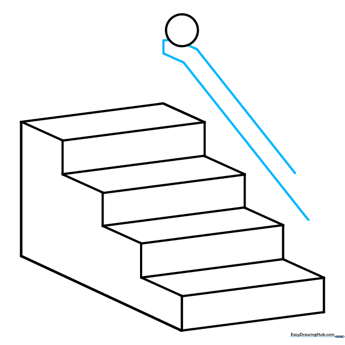 Drawing showing the addition of the handrail structure to the staircase.
