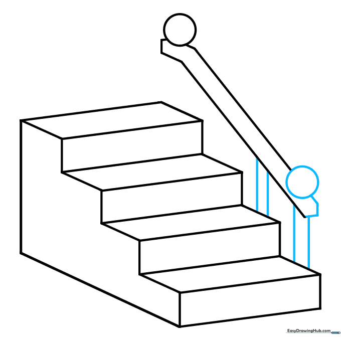 Drawing showing the addition of vertical slats connecting the handrail to the steps.