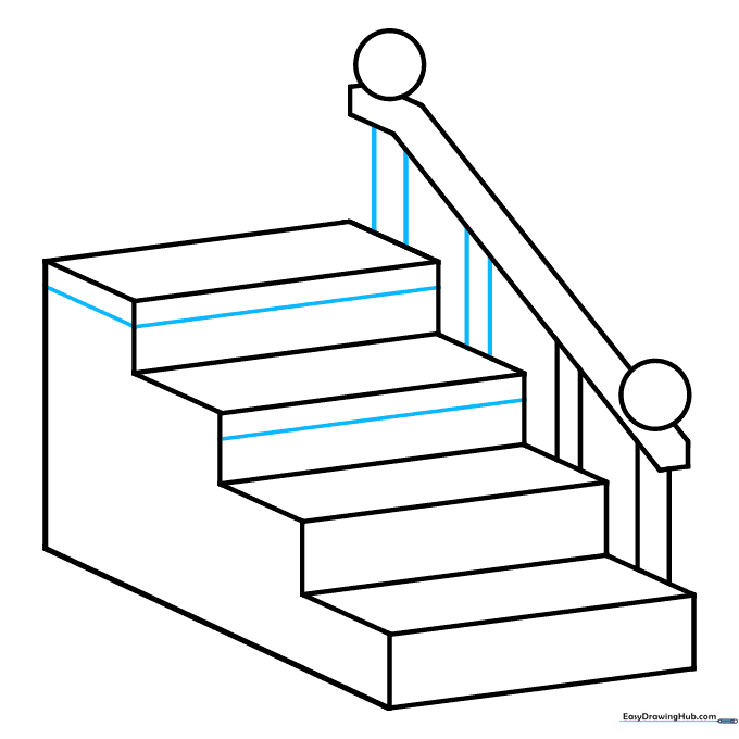 Drawing showing the addition of thickness lines to each individual stair step.