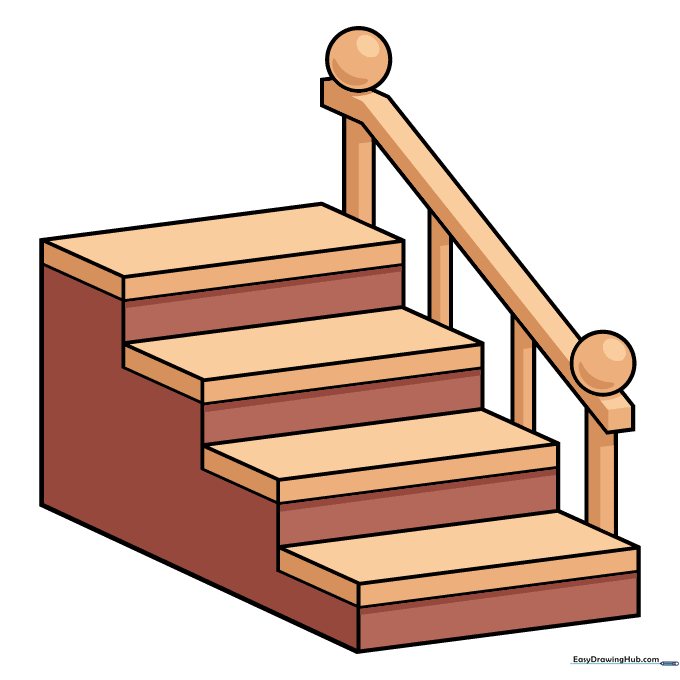 A finished, colored drawing of a staircase.