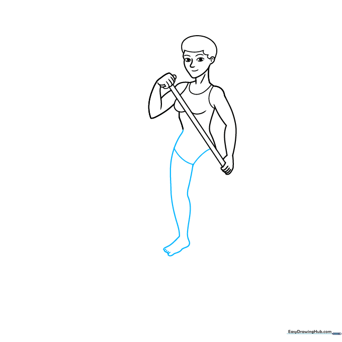Drawing showing the character's legs and feet positioned for balance.