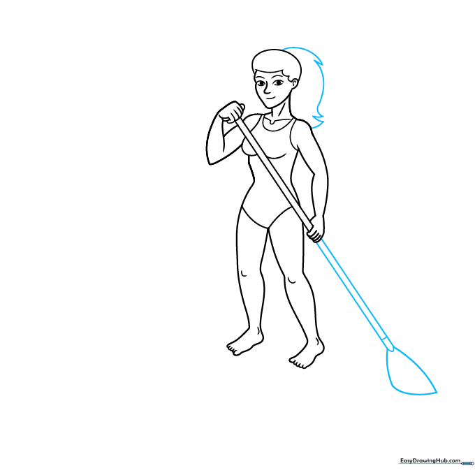 Sketch showing the completed ponytail and the triangular blade of the paddle.