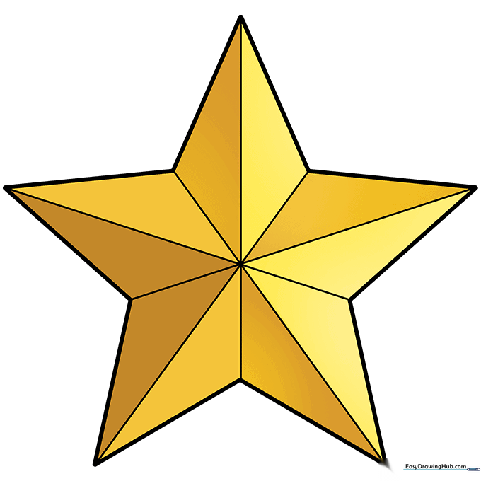 Final colored 3D star drawing with shading to show depth.
