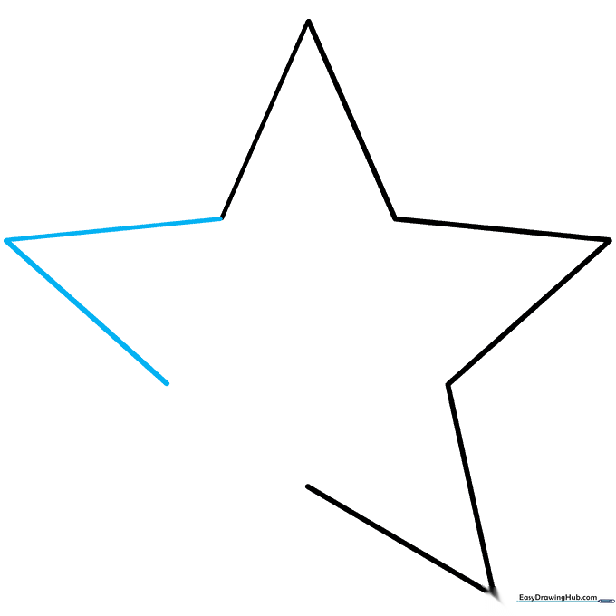 Pencil sketch adding a fourth V shape to the bottom left of the star.