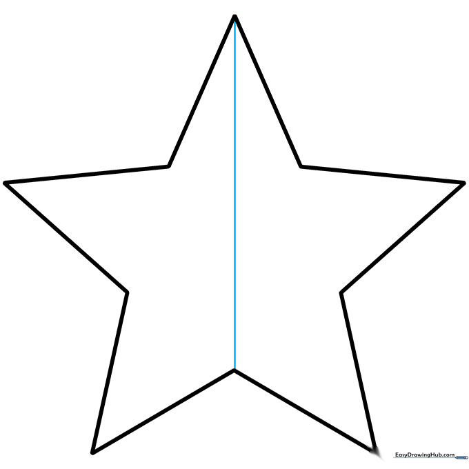Pencil sketch showing a vertical line drawn from the top point to the center junction.