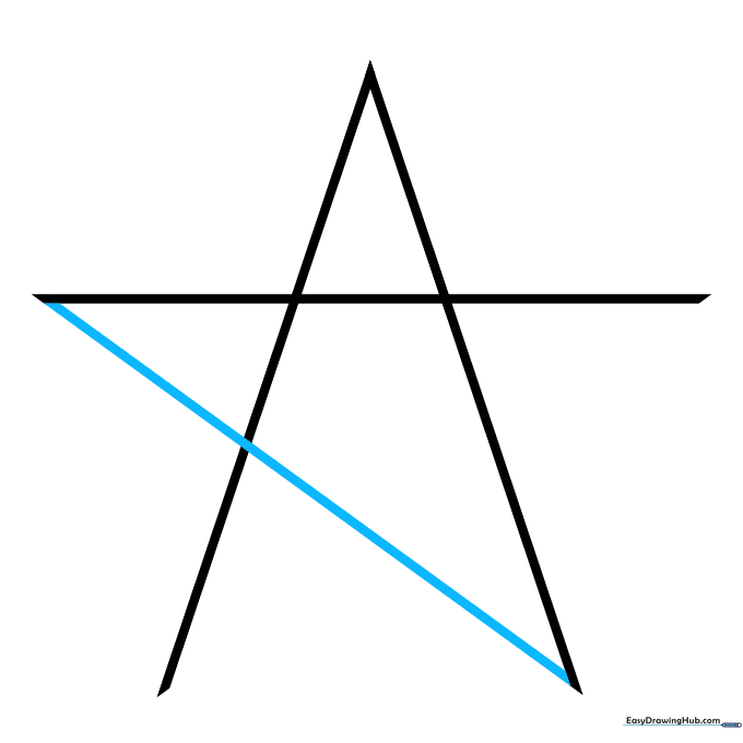 A new diagonal line added to the bottom left to begin forming the star's lower points.