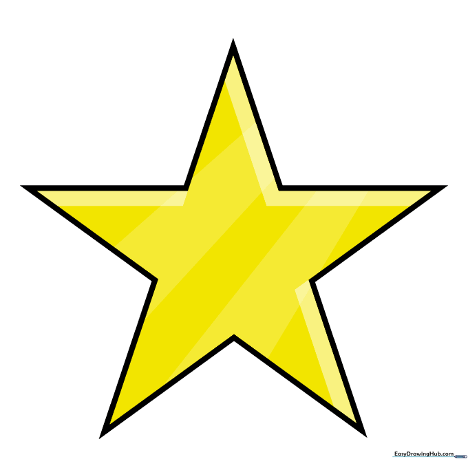 A finished, colored yellow star on a white background.