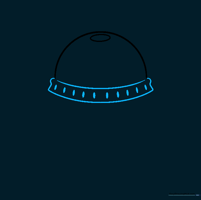Adding detail to the cup lid base with wavy lines and small vertical ovals.
