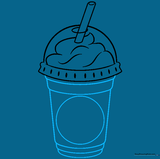 Outlining the cup body and placing a large circle for the logo.