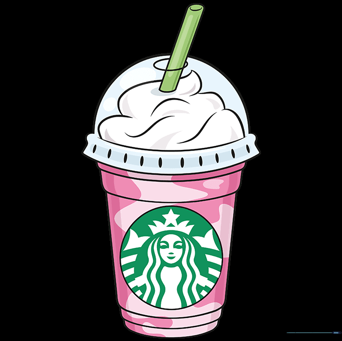 A fully colored, vibrant cartoon Frappuccino drawing.