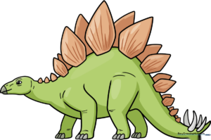 Completed Stegosaurus drawing with vibrant colors and clear outlines.