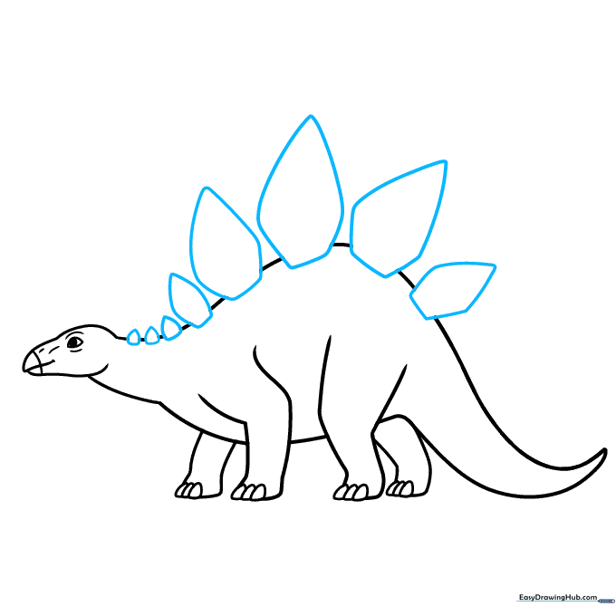 Adding the characteristic pentagonal plates along the dinosaur's back.