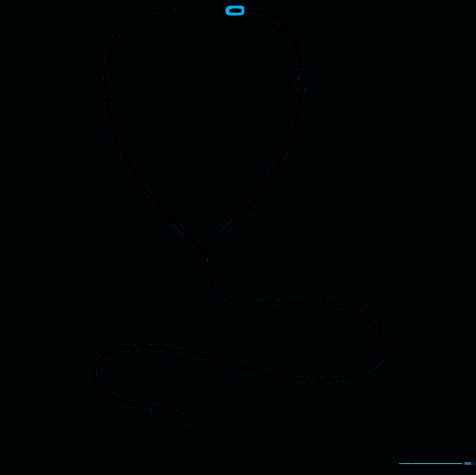 A small rounded rectangle attached to the end of one ear tube.