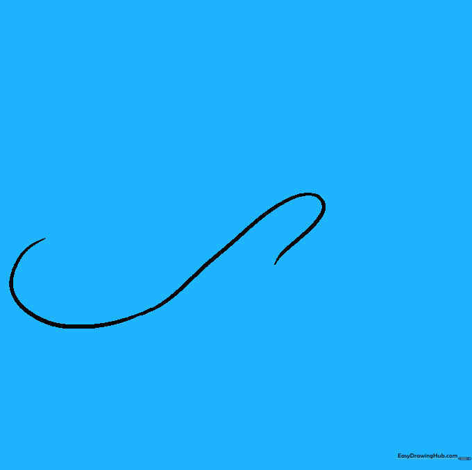 Outline of the stingray's main body and long tail added to the initial fin sketch.
