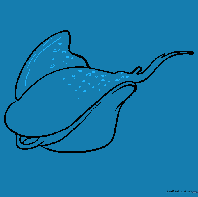 Stingray body covered in various sized spots and speckles for texture.