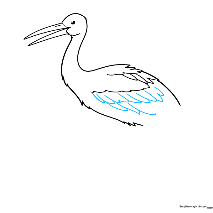 Detailed view of adding secondary and tertiary wing feather layers.
