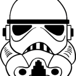 Completed Stormtrooper helmet illustration, clean and ready for coloring.