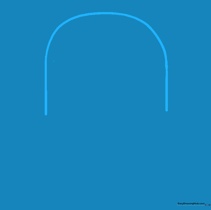 Pencil sketch showing the top curved crown of a Stormtrooper helmet.