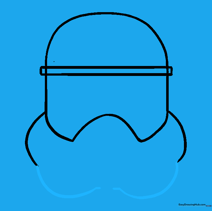 Adding secondary curved lines to define the respirator structure.