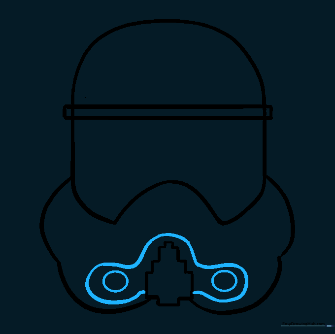 Adding the three-lobed filter detail to the side of the helmet.