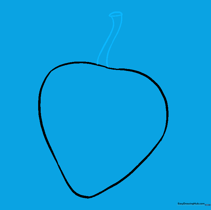 Pencil sketch showing a small stem added to the top of the strawberry.