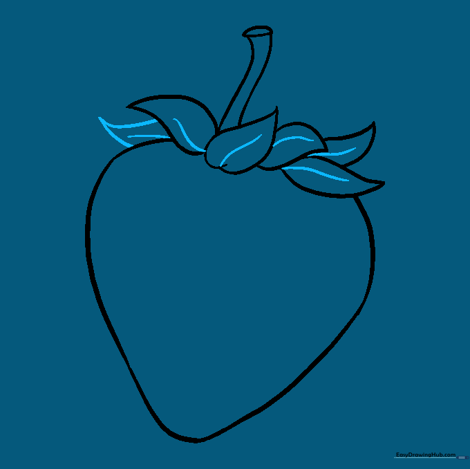 Pencil sketch adding central vein lines to the strawberry leaves.