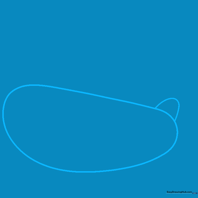 Pencil sketch of a submarine hull showing an irregular oval shape and a small rudder fin at the back.