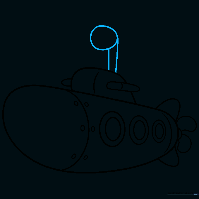 Submarine drawing showing the addition of a periscope extending from the top of the conning tower.