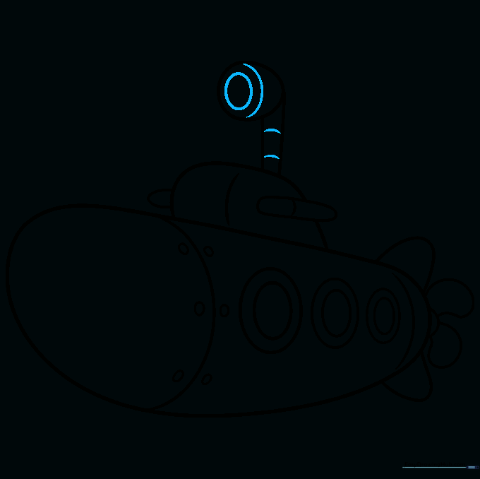 Submarine drawing showing the finished periscope with added window detail and arm contours.