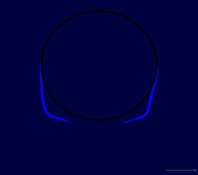 Adding two curved lines below the circle to form the jaw of the skull.
