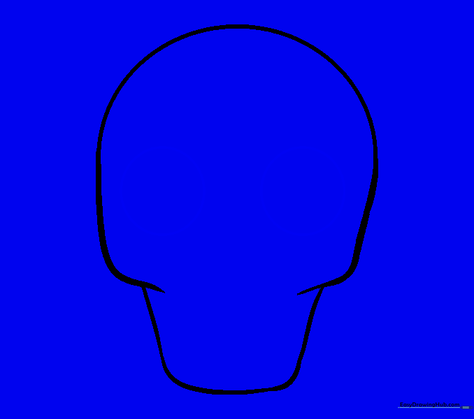 Drawing two large circular eye sockets inside the skull.