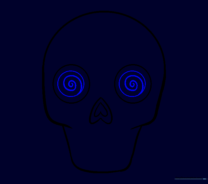 Adding detail to the eye sockets with inner circles and swirls.