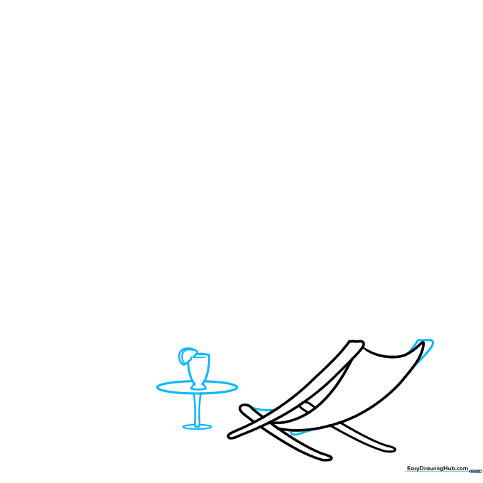 Drawing a small side table with a drink next to the lounge chair.