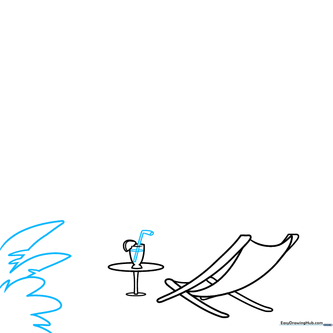 Adding tropical plant leaves and a drink with a straw to the scene.