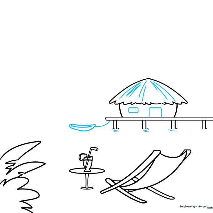 Adding a boat, water ripples, and house details to the drawing.