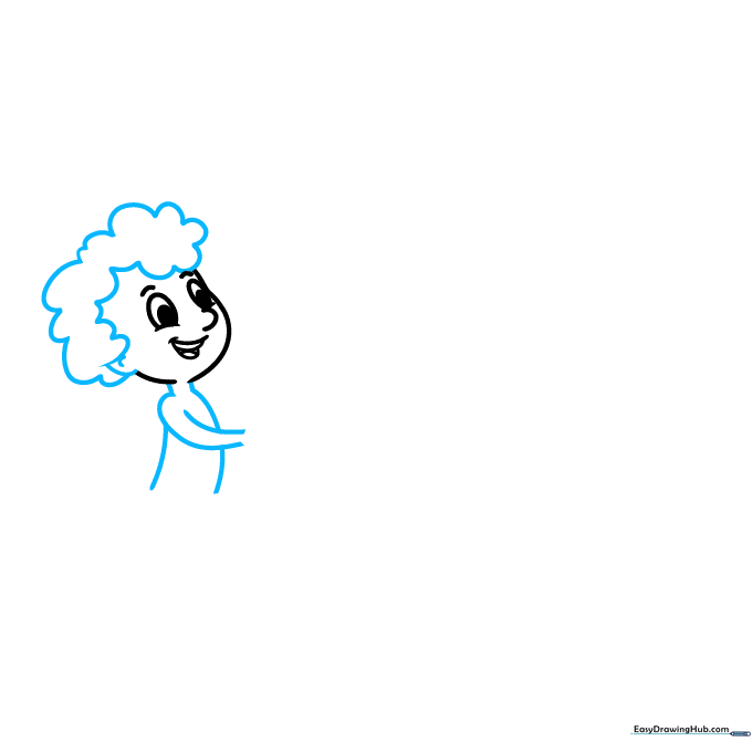 Drawing the boy's hair, neck, and shoulders using simple, clean curved lines.