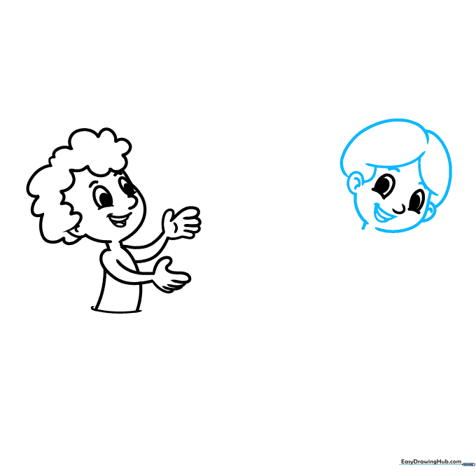 Adding hair, ears, and a smiling mouth to the girl character.