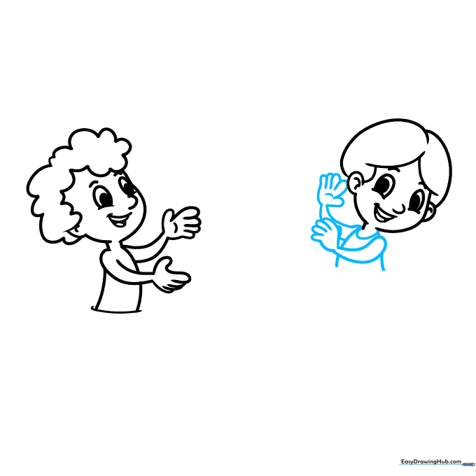 Drawing the girl's arms and swimsuit details.