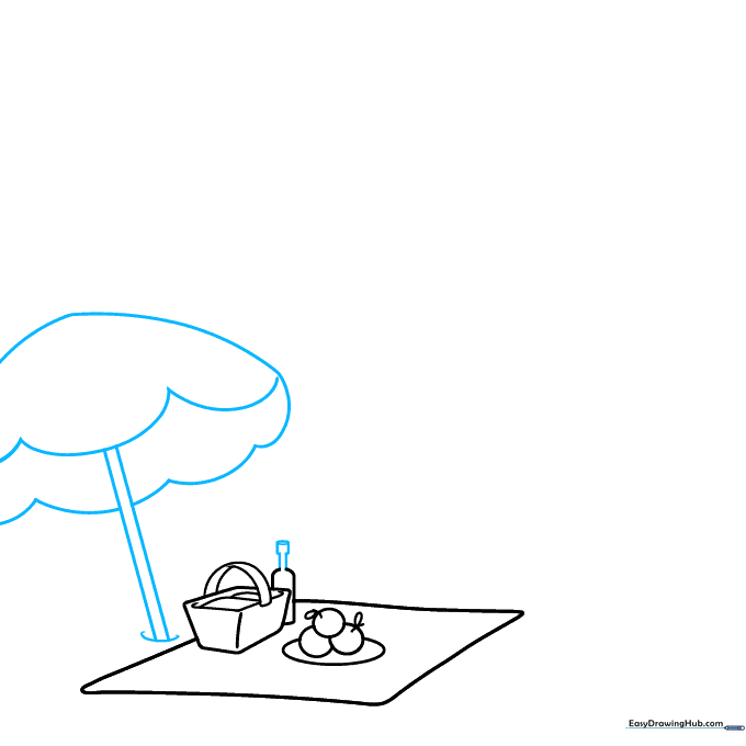 Adding a beach umbrella structure with a canopy and pole.